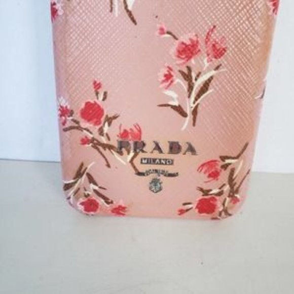 Prada iPhone Phone Case Hard Cover Leather Pink Floral Logo